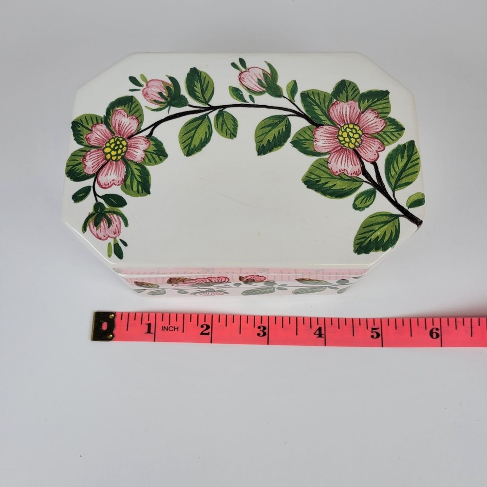 Vtg Costa Italy Jewelry Trinket Box Hand-Painted Ceramic Floral Lidded Signed - Picture 9 of 11
